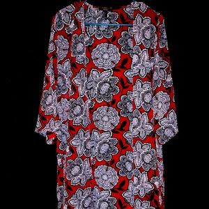 Red flowered knee length kimono